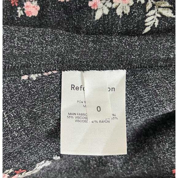 Reformation Aubrey Black Floral Print Midi Dress Tied Cuff Sleeves Slit Size 0 - Picture 9 of 10